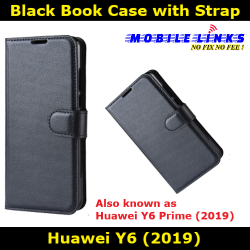 Book Case with Strap Black For Huawei Y6 (2019) MRD-LX1F Slim Fit Look